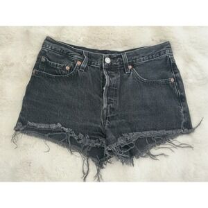 Levis 501 Cut-Off Shorts Womens Black Denim‎ Mid Rise Sz: 27